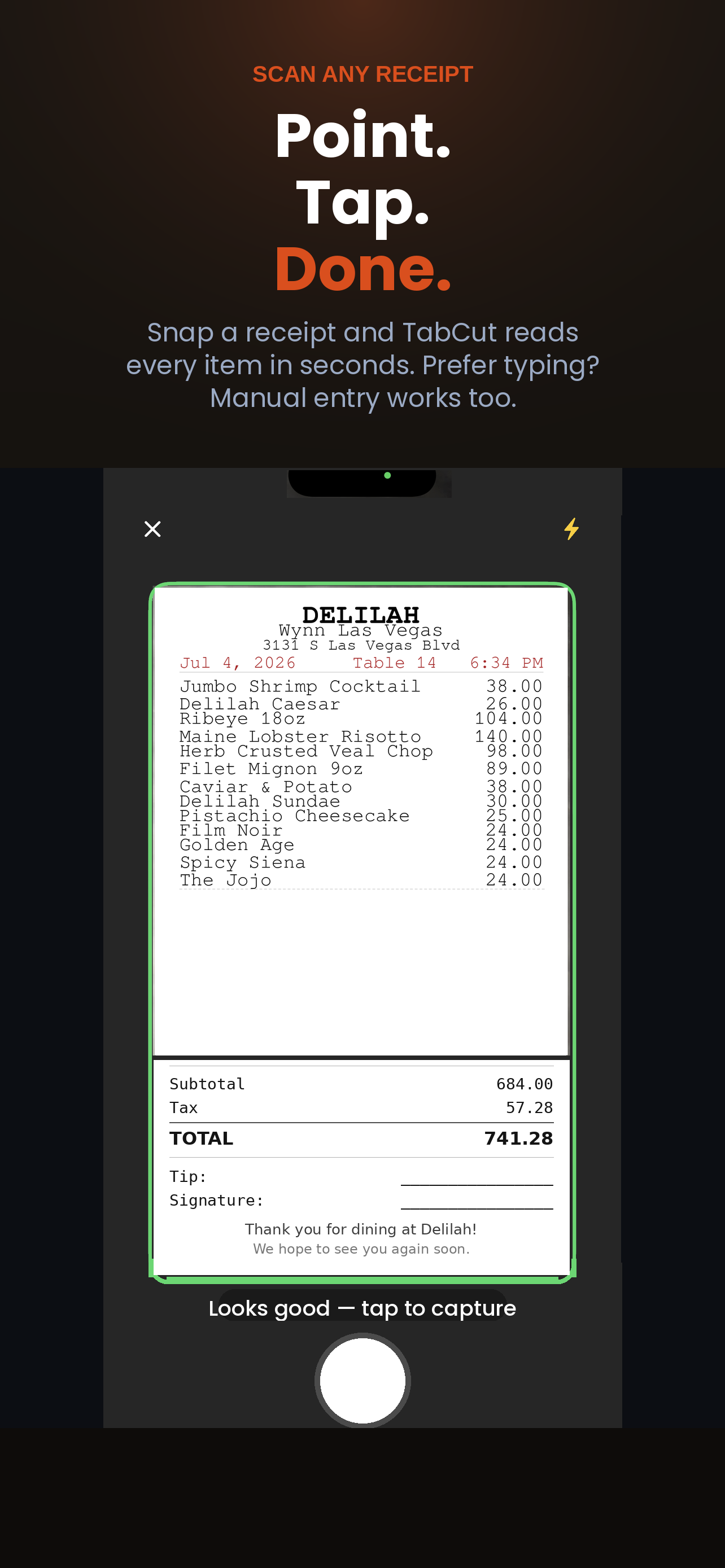 TabCut receipt scanner