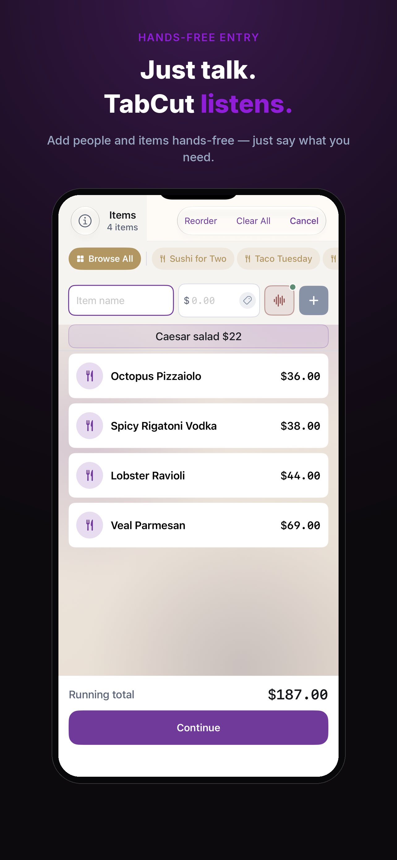 Add people and items by voice